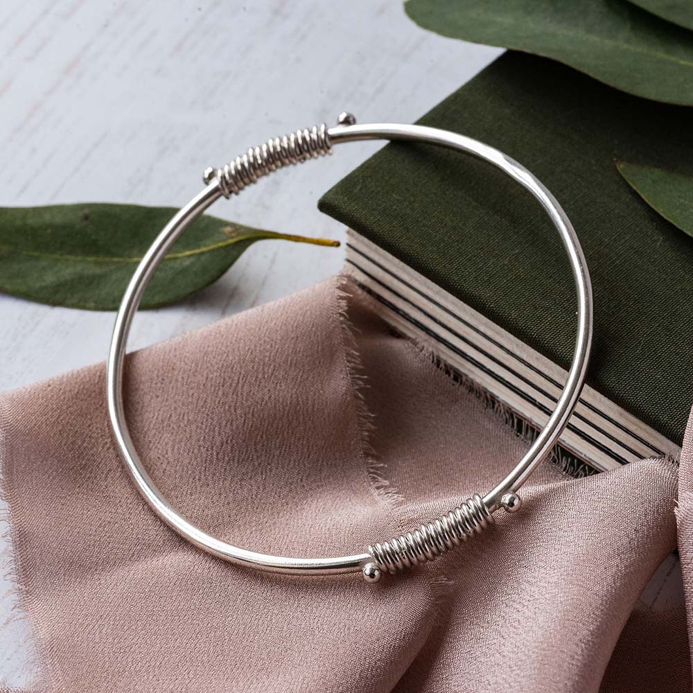 Megan Fringe Bangle Silver handmade jewellery polished universal design made in devon
