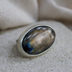 Large Recycled Silver Labradorite Oval Statement Ring image 0