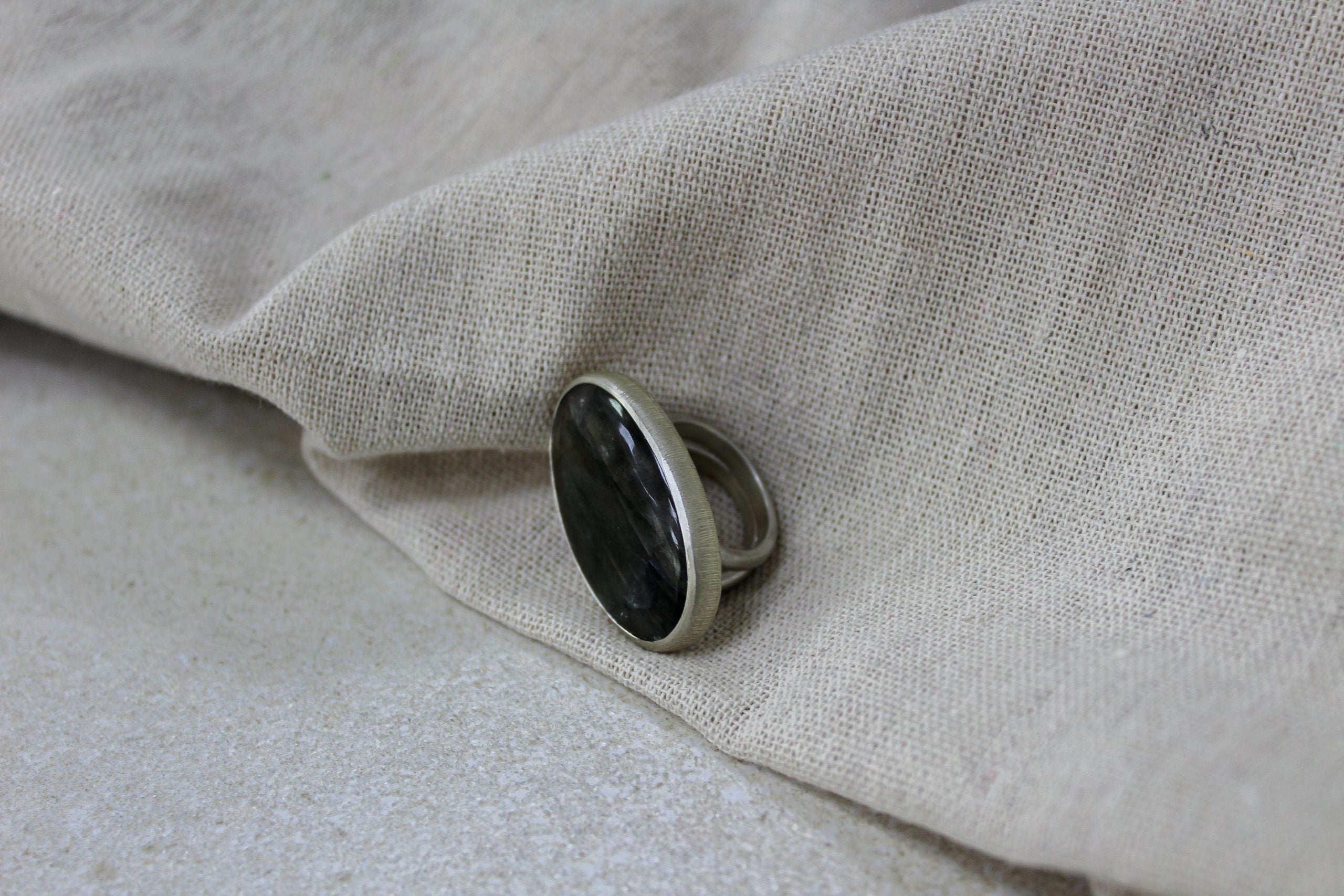 Large Recycled Silver Labradorite Oval Statement Ring image 5