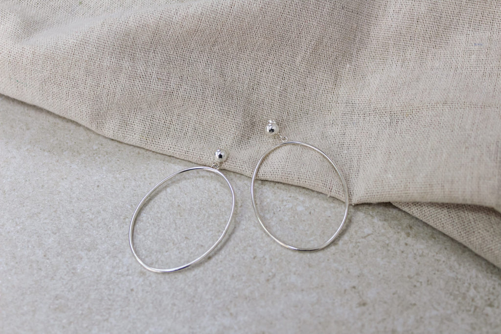 Recycled Silver Large Oval Drop Studs image 4