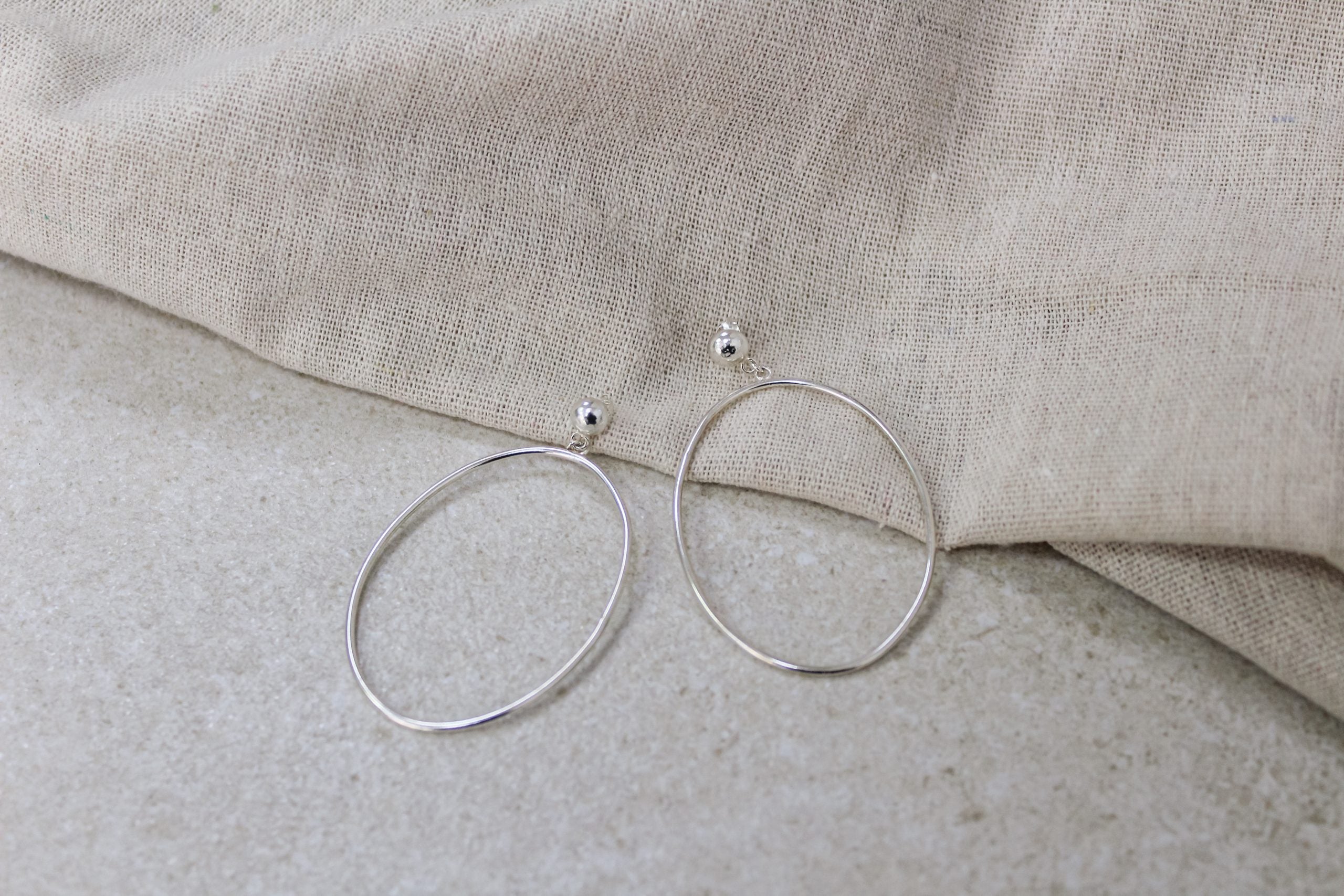 Recycled Silver Large Oval Drop Studs image 4